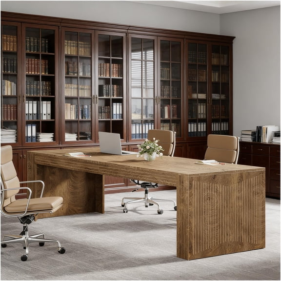 JERFIT 47 Inch Writing Desk with File Cabinet and 2 Drawers, Red Cocoa Brown Home Office Desk with Storage, Mobile File Cart, Study Desk for Small Space