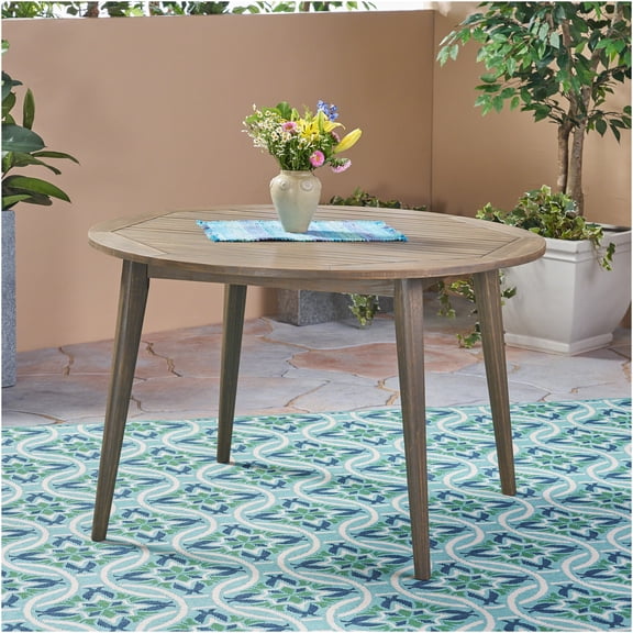 JERFIT 47-inch Acacia Wood Outdoor Patio Dining Table, Square Water-Resistant Gray Finish, Modern Backyard Garden Table