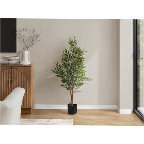 JERFIT 47 inch Artificial Acacia Tree in Pot, Faux Indoor Floor Plant with 660 Adjustable Leaves, Green Silk Tree for Home Office Decor