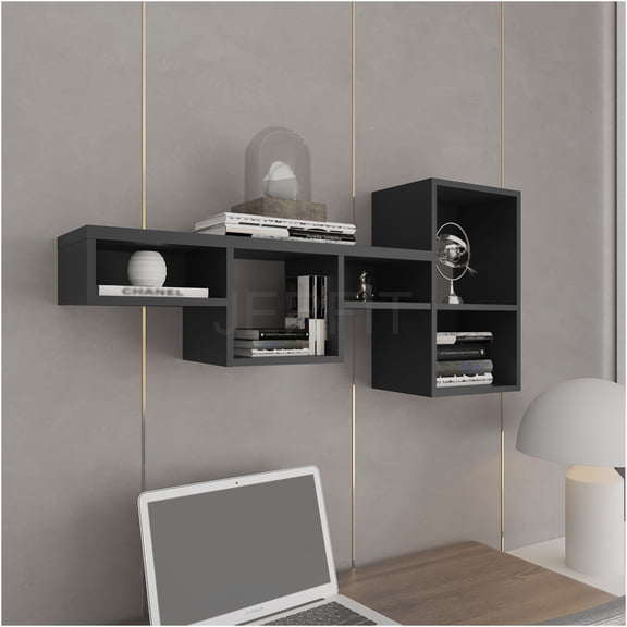 JERFIT 47 inch Industrial 7-Tier Open Wall Mount Shelf, 100lbs Capacity Cube Storage Organizer Rack for Living Room, Bedroom, Home Office in Black