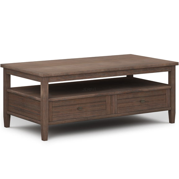 JERFIT 48" Farmhouse Dark Brown Wood Coffee Table with Storage Drawers, Shaker Style Cocktail Table for Living Room