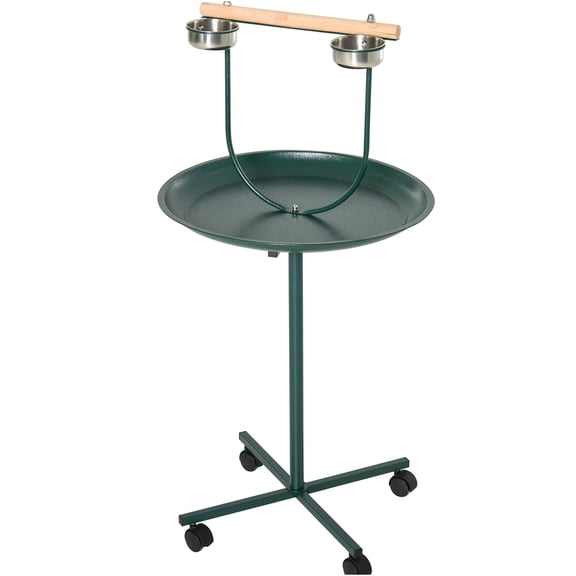 JERFIT 48 Inch Mobile Bird Play Stand with Wheels, Green Training Perch for Parrots Cockatiels, Steel & Wood Activity Center with Bowls