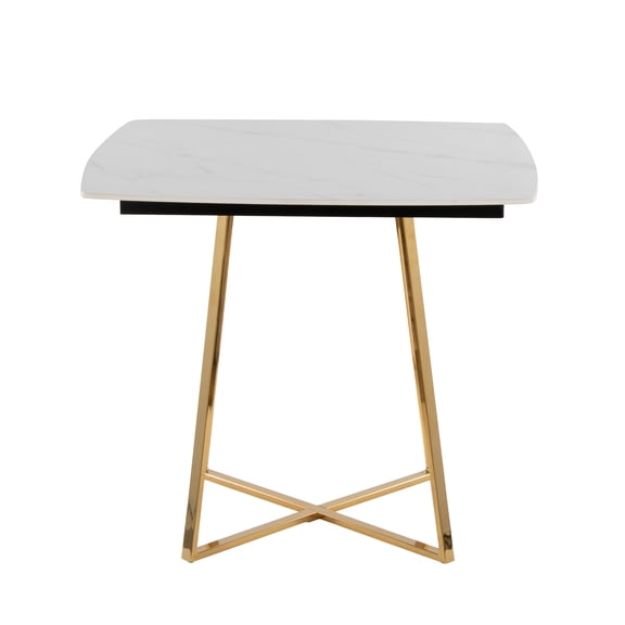 JERFIT 48 Inch Round Dining Table for 4, Modern Faux Marble Top with Gold Metal Base, Indoor Kitchen Breakfast Nettable