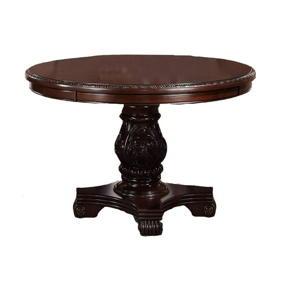 JERFIT 48 Inch Round Pedestal Dining Table for Formal Room, Brown Rubberwood Traditional Royal Design Center Table