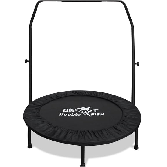 JERFIT 48" Mini Trampoline Rebounder for Adults with Adjustable Foam Handle, 400lb Capacity Black Rectangular Fitness Cardio Workout Equipment for Indoor Outdoor