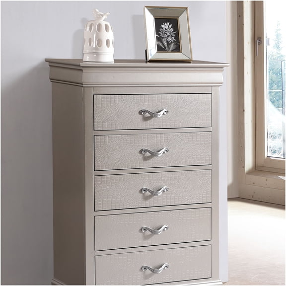 JERFIT 48" Modern Champagne Chest of Drawers with Croc Texture, No Assembly Required, Silver Champagne Finish Bedroom Storage