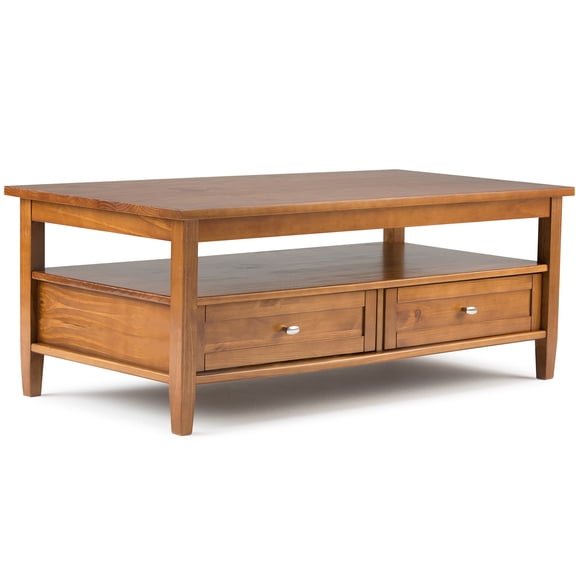 JERFIT 48" Solid Wood Coffee Table with Storage Drawers, Light Brown Shaker End Table for Living Room