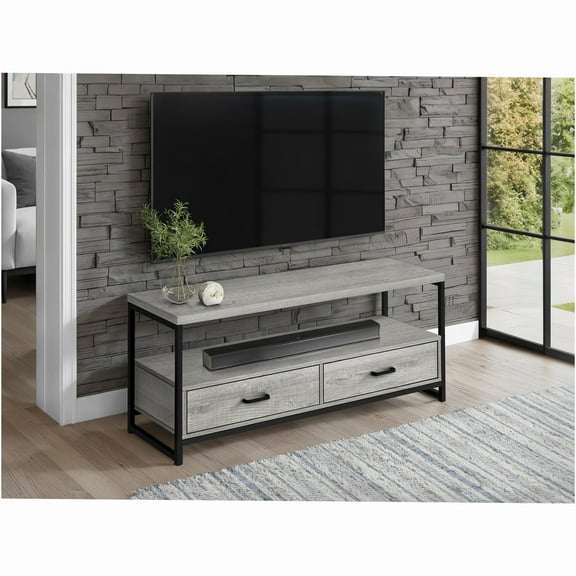JERFIT 48 inch Modern TV Stand with Storage Drawers, Grey Media Console for Living Room, Bedroom Entertainment Center with Black Metal Frame