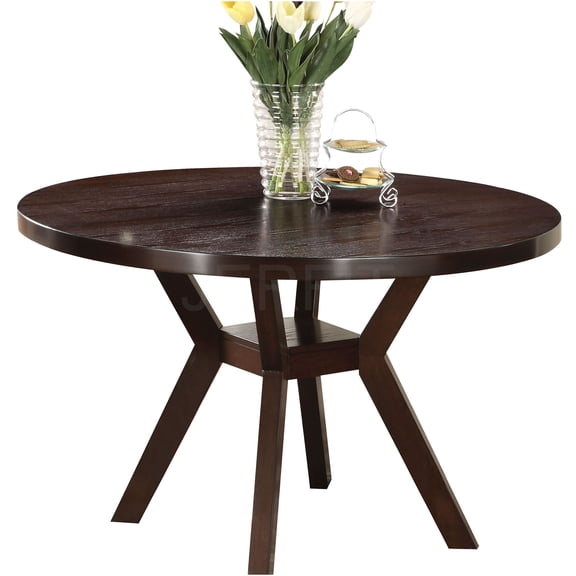 JERFIT 48 inch Round Dining Table for 4, Espresso Finish Kitchen Table with Storage Shelf, Modern Synthetic Wood Top and Rubberwood Base