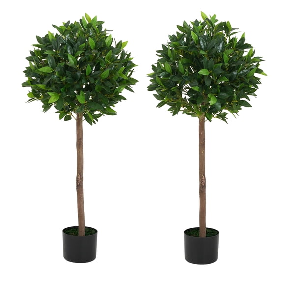 JERFIT 49 Inch Artificial Topiary Trees Set of 2, Potted Silk Bay Laurel Plant with Iron Stem for Indoor Outdoor Home Garden Decor