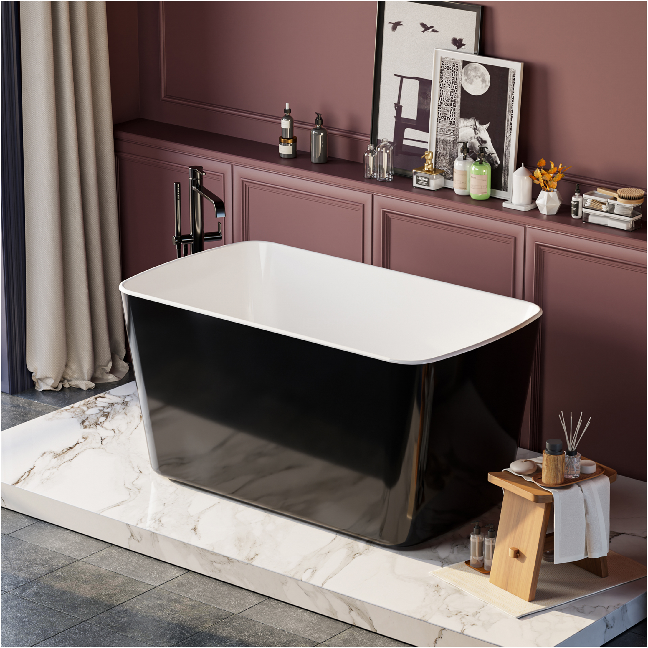 JERFIT 49 Inch Freestanding Soaking Tub, Square Acrylic Bathtub with