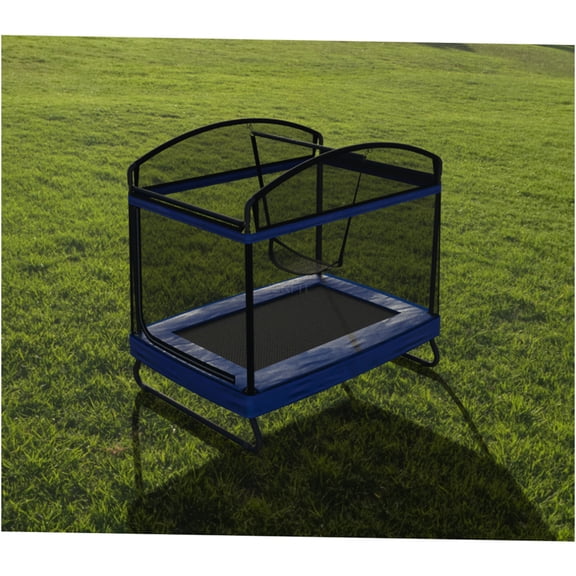 JERFIT 4x6ft Rectangular Trampoline with Swing & Horizontal Bar, 125cm Safety Net, Outdoor Kids Trampoline for Garden, Backyard, Blue & Black