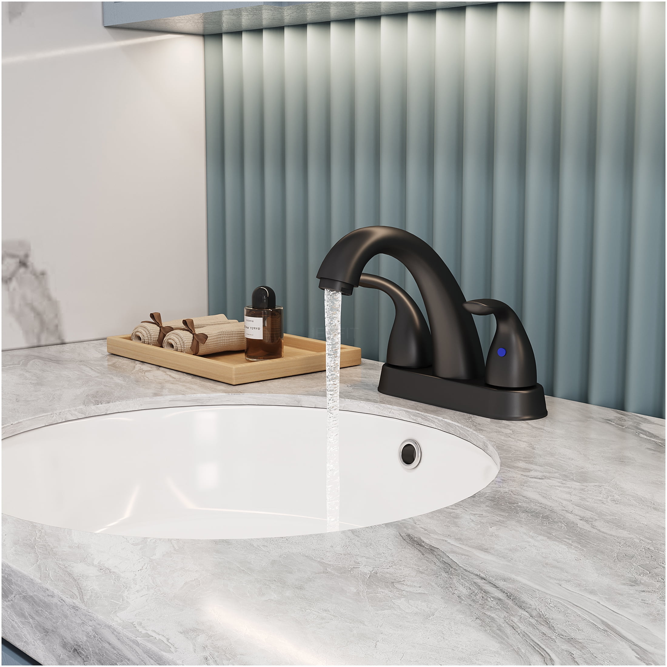 JERFIT 5.45" 2-Handle Bathroom Sink Faucet with Deck Plate, Matt Black Finish, 2 or 3 Holes, CUPC Certified, Ceramic Disc Cartridge for Drip-Free Performance