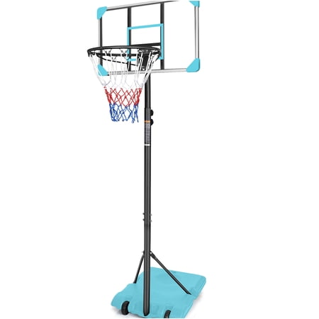 JERFIT 5.6ft-7ft Height Adjustable Portable Basketball Hoop with Wheels, 28" Backboard, Indoor Outdoor Use for Kids Youth Teenagers, Blue