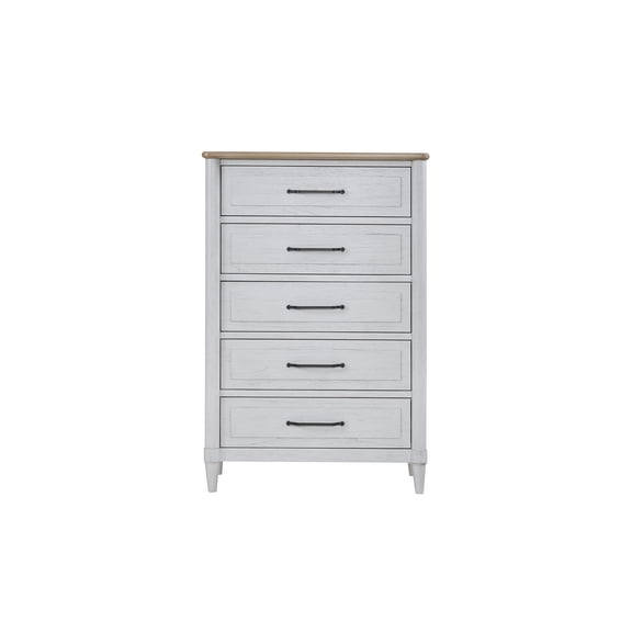 JERFIT 5-Drawer Chest Dresser, Small Bedroom Storage Organizer, Modern Cement & Sand Finish, Solid Wood Frame, White