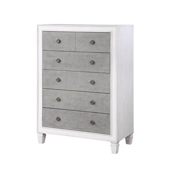 JERFIT 5-Drawer Chest Dresser, Weathered White Finish, Felt Lined Drawer, Solid Wood & MDF Construction for Bedroom, Living Room