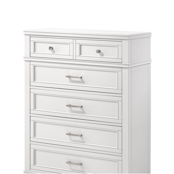 JERFIT 5-Drawer Chest Dresser, White Wood Bedroom Storage Cabinet with French Dovetail Design