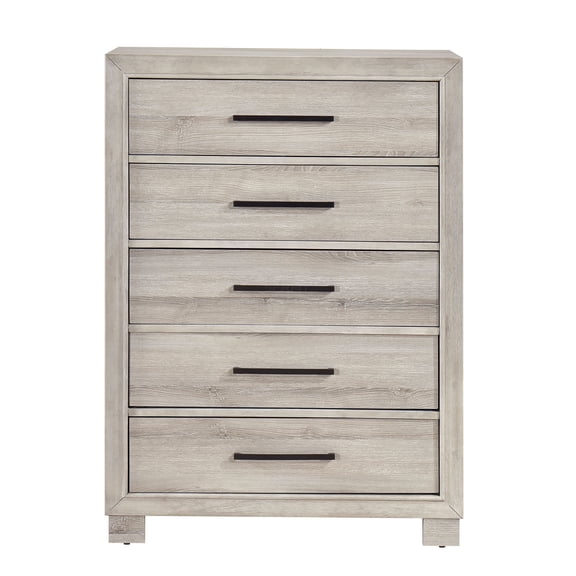 JERFIT 5-Drawer Dresser, Tall Chest of Drawers with Smooth Gliding Drawers, Modern Gray Bedroom Storage Cabinet, No Assembly Required