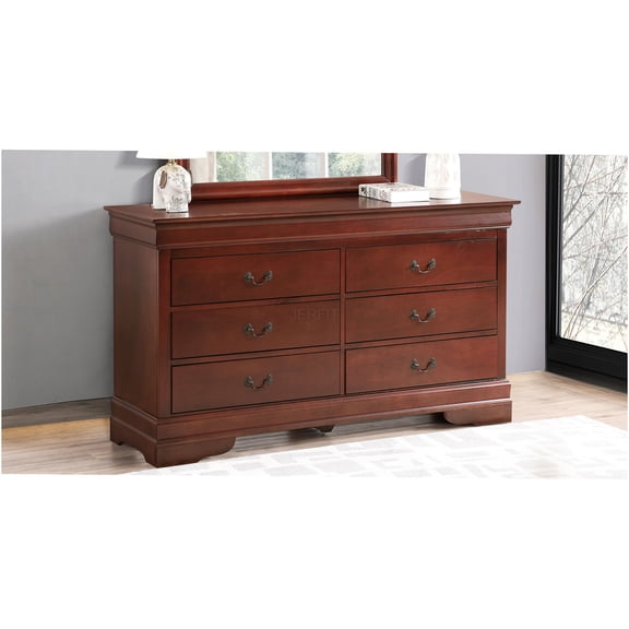 JERFIT 5-Drawer Dresser with English Dovetail Drawers, Traditional Cherry Finish Bedroom Chest