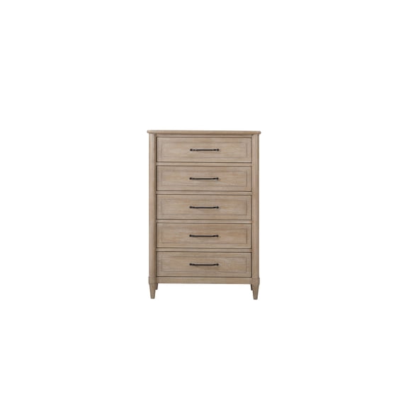 JERFIT 5-Drawer Small Dresser with Breakfront Design, Solid Wood & MDF Chest for Bedroom, Sand Finish Transitional Style Dresser