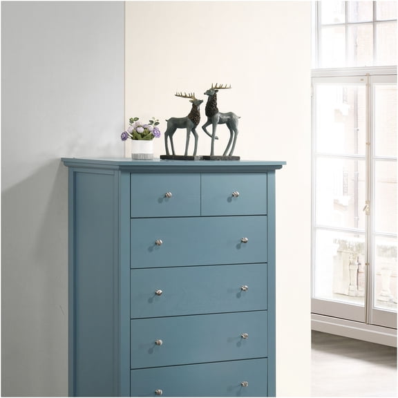 JERFIT 5-Drawer Storage Chest, Teal Blue, Particle Board with Wood Veneer, Fully Assembled Bedroom Dresser with Nickel Hardware