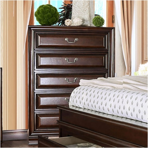 JERFIT 5-Drawer Storage Chest with Cedar Drawer, Solid Wood Dresser in Cherry Finish for Bedroom