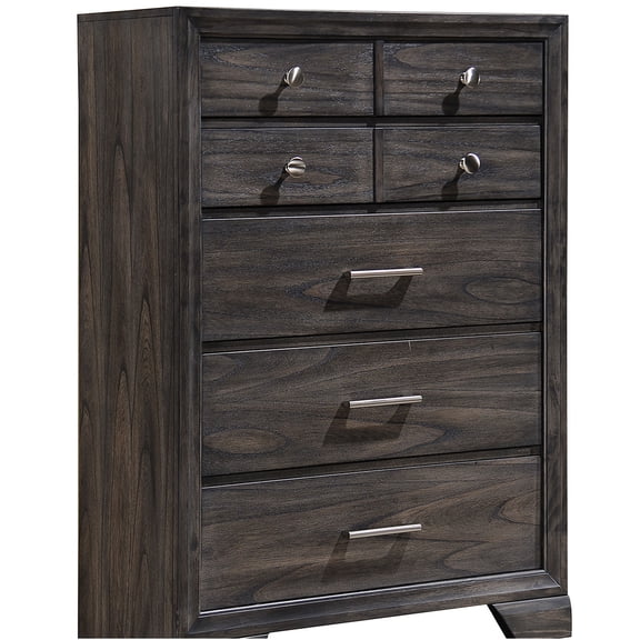 JERFIT 5-Drawer Tall Chest Dresser, Contemporary Gray Wood Bedroom Storage Cabinet with Metal Knobs