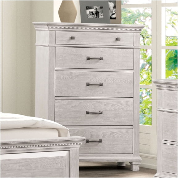 JERFIT 5-Drawer Weathered Gray Chest Dresser with Metal Handles, Transitional Bedroom Storage Furniture