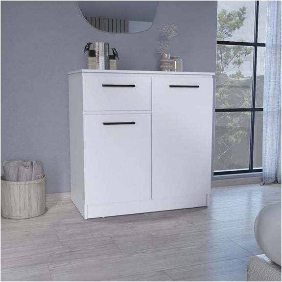 JERFIT 5-Drawer White Dresser, Compact Storage Cabinet with 2 Doors for Bedroom, Space-Saving Chest of Drawers