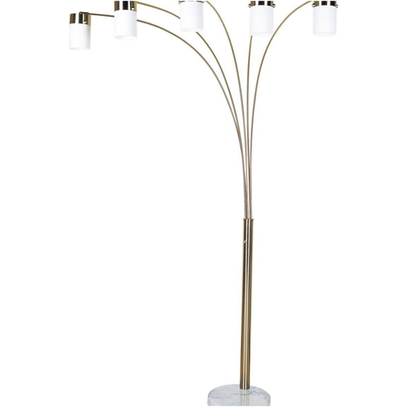 JERFIT 5-Light Arc Floor Lamp with White Plastic Shades, Modern Brushed Nickel Finish Metal Body and Marble Base for Living Room