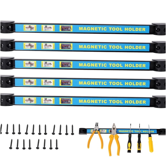 JERFIT 5-Pack Magnetic Tool Holder Strips, Heavy Duty Magnetic Bar for Tool Organization, Workshop & Garage Storage Solution with Mounting Screws