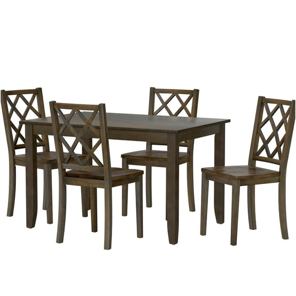 JERFIT 5-Piece Bistro Brown Dining Set, Kitchen Table with 4 Chairs, Transitional Style Breakfast Nook Set for Small Space, Easy Assembly Engineered Wood Dinette Set