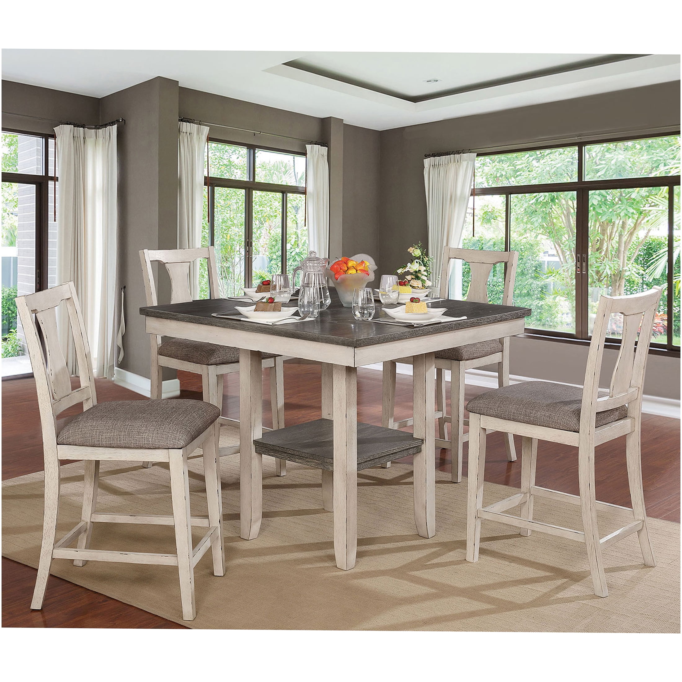 JERFIT 5-Piece Counter Height Dining Set, Farmhouse Kitchen Table with