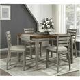 thumbnail image 1 of JERFIT 5-Piece Counter Height Dining Set with Storage Drawers, Two-Tone Gray and Cherry Finish Wood Table and 4 Upholstered Chairs for Kitchen, Breakfast Nook, Traditional Style, 1 of 10