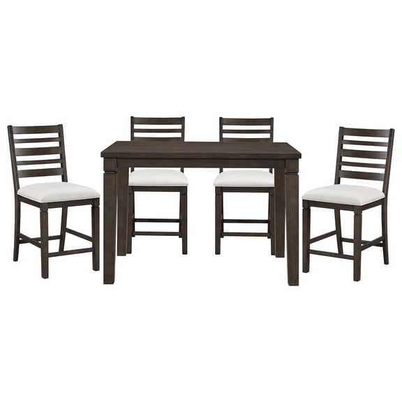 JERFIT 5-Piece Counter Height Dining Set with Extendable Table and Upholstered Chairs, Espresso Finish Wood Kitchen Furniture