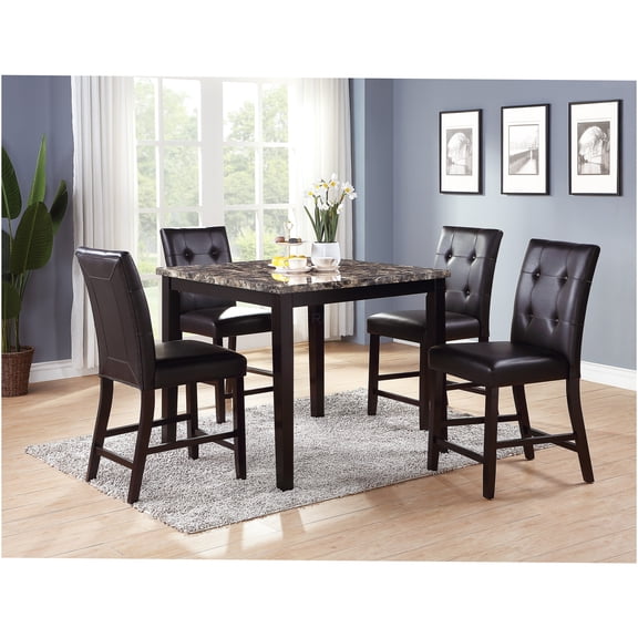 JERFIT 5-Piece Counter Height Dining Set with Faux Marble Table and Tufted Upholstered Chairs for Kitchen and Breakfast Nook