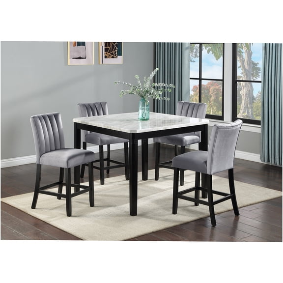 JERFIT 5-Piece Counter Height Dining Set with Faux Marble Table and Upholstered Chairs for Kitchen Dining Room
