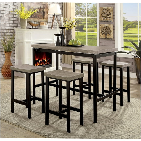 JERFIT 5-Piece Counter Height Dining Set with Metal Chairs and PVC Table Top for Kitchen, Breakfast Nook