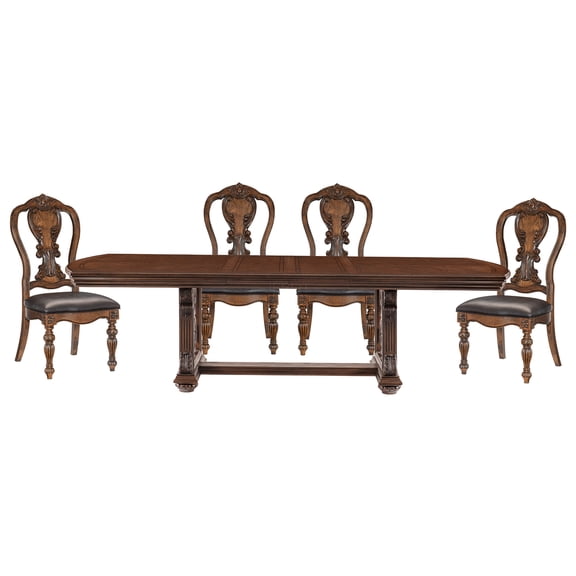JERFIT 5-Piece Dark Oak Formal Dining Set with Extendable Table and 4 Upholstered Side Chairs for Elegant Dining Room