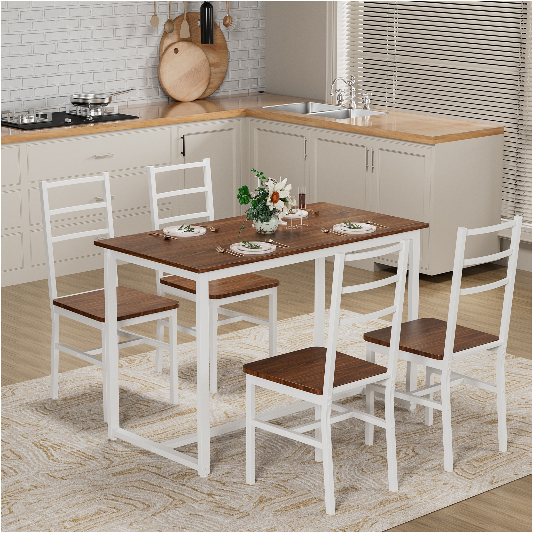 JERFIT 5-Piece Dining Table Set for 4, Modern Kitchen Table with Chairs ...