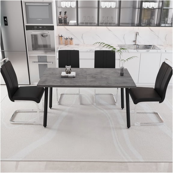 JERFIT 5-Piece Expandable Dining Table Set with Faux Leather Chairs, Modern Kitchen Table for 4-6 Seating, Black and Gray