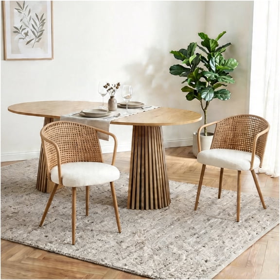 JERFIT 5-Piece Extendable Dining Set with Rattan Chairs, Brown Farmhouse Table and Chairs for Kitchen Dining Room