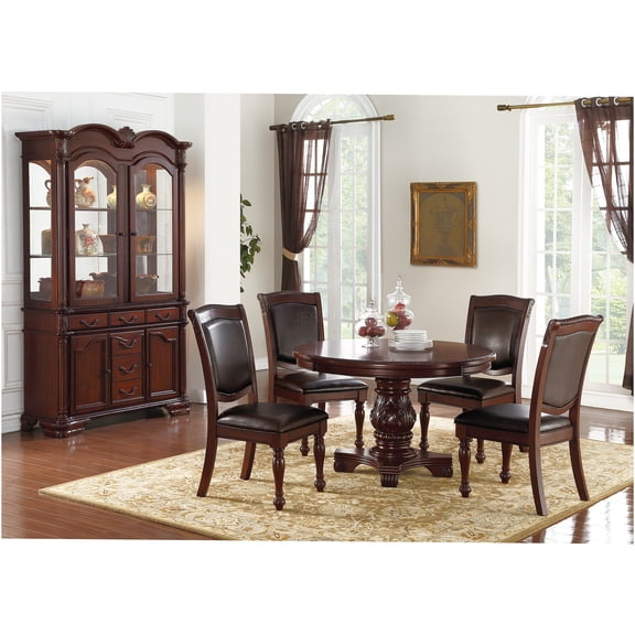 JERFIT 5-Piece Formal Dining Set with Round Pedestal Table and Upholstered Chairs, Brown