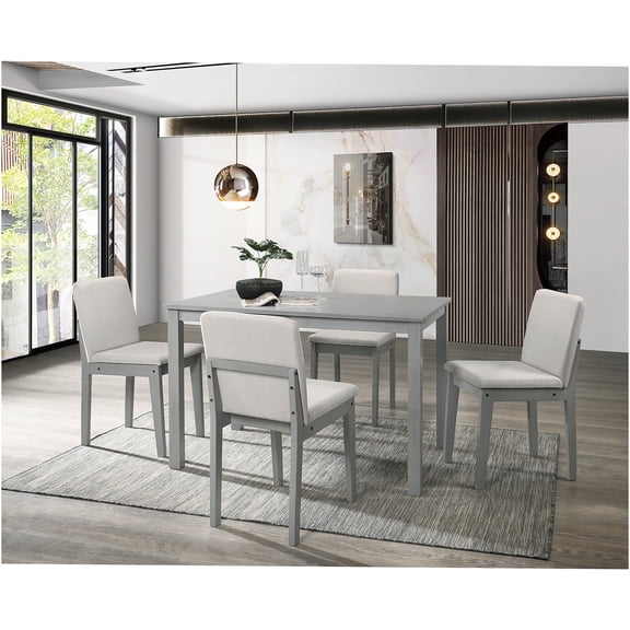 JERFIT 5-Piece Gray Dining Table Set with 4 Upholstered Chairs, Rubberwood Kitchen Breakfast Nook Set for Small Spaces