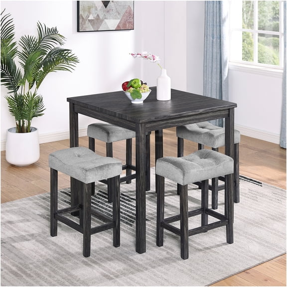 JERFIT 5-Piece Industrial Bar Table Set with Stools, Black and Gray Kitchen Counter Height Table for Dining Room, Game Room, Breakfast Nook