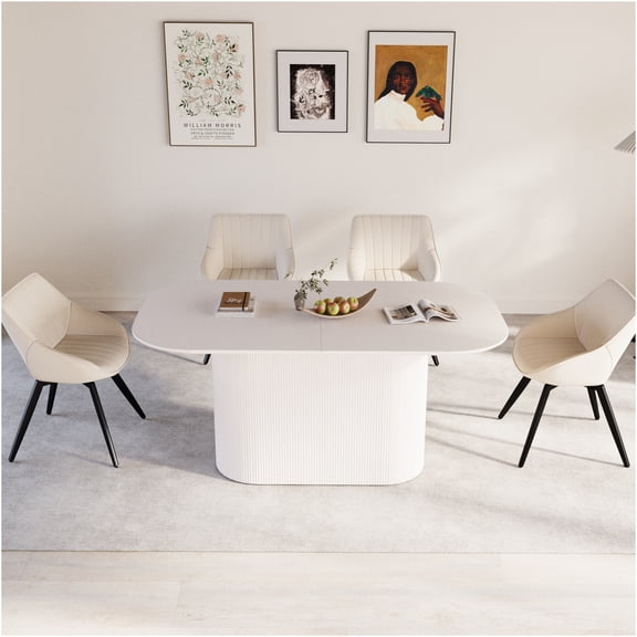 JERFIT 5-Piece Mid-Century Modern Dining Set with PU Leather Chairs, Beige Tabletop and Black Metal Legs, for Kitchen and Dining Room