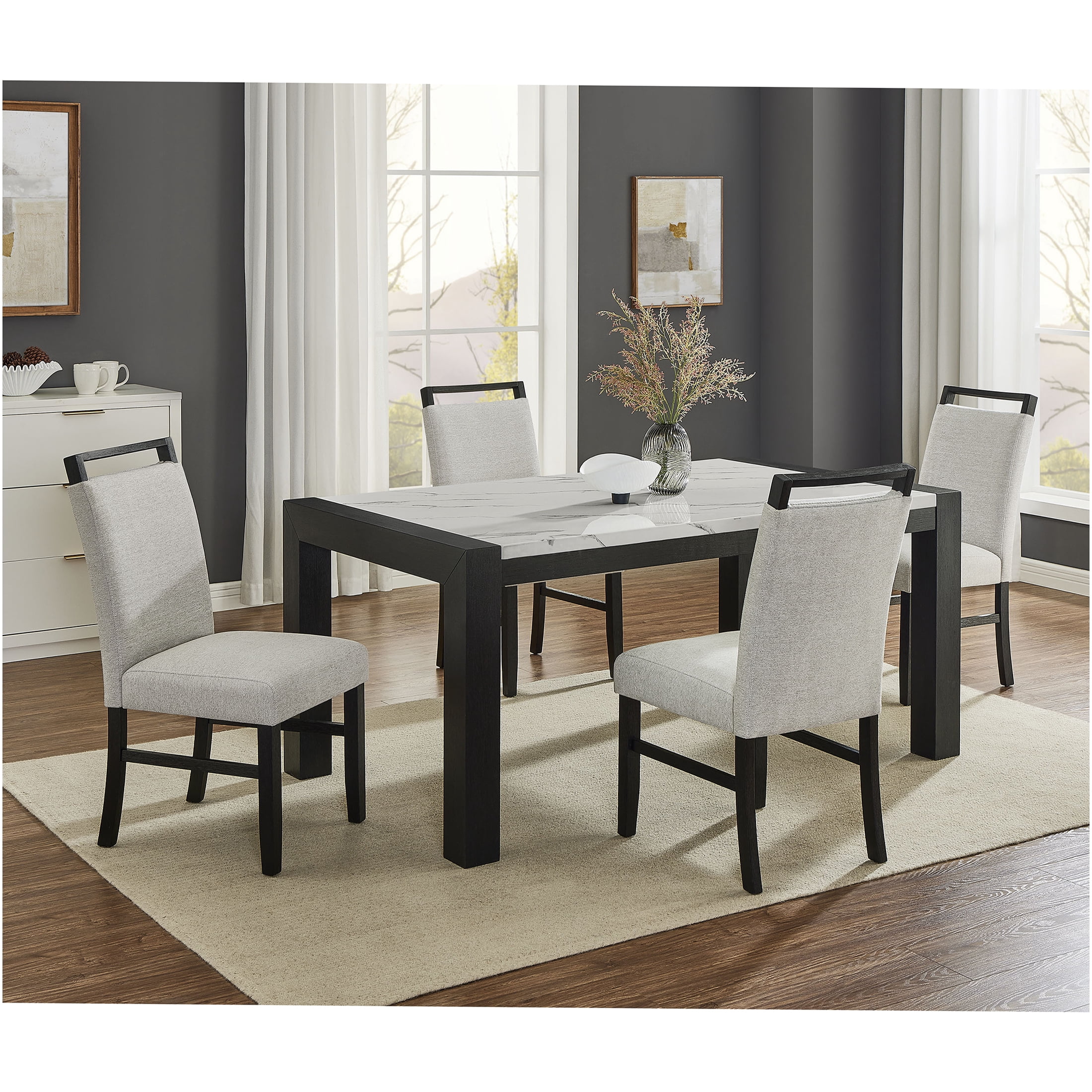 JERFIT 5-Piece Modern Dining Set with Faux Marble Table & Upholstered ...