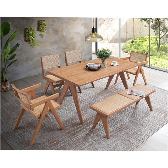 JERFIT 5-Piece Patio Dining Set with Table and 4 Chairs, Natural Rattan Outdoor Furniture for Garden, Poolside