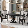 thumbnail image 1 of JERFIT 5-Piece Retro Dining Set with Extendable Round Table and 4 Upholstered Chairs, Farmhouse Kitchen Table Set in Black Oak Finish, 1 of 10
