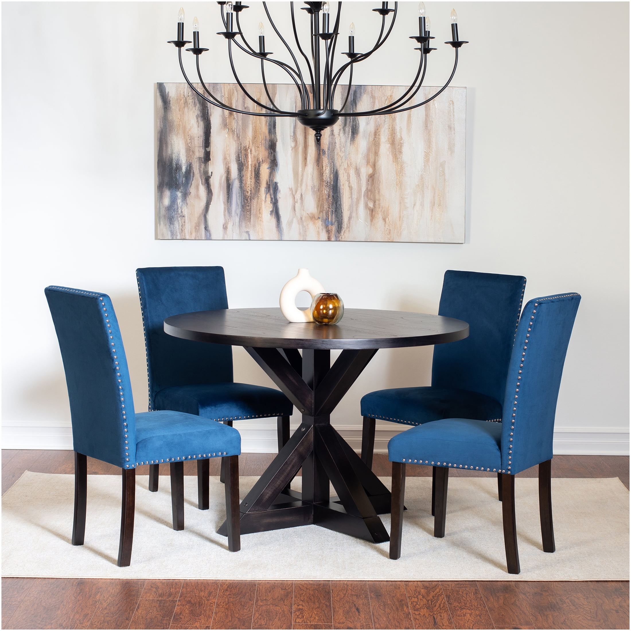 JERFIT 5-Piece Round Dining Table Set with 4 Upholstered Chairs, Cross ...